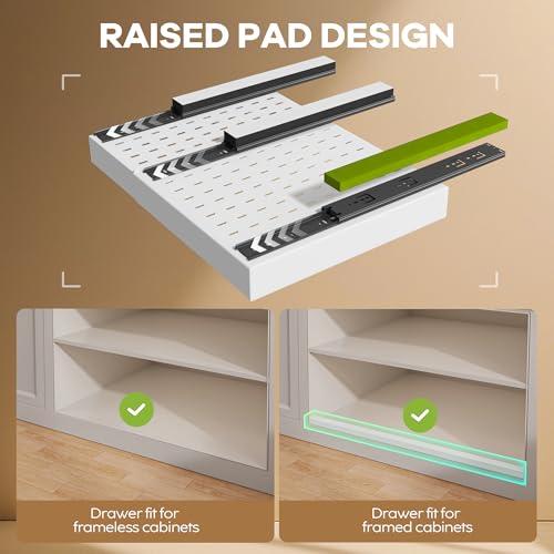 2Pack Pull out Cabinet Organizer 21"Deep with 4 Adjustable Dividers,Expandable（12.1"-20.4"W） Pots and Pans Organizer Under Cabinet with Raising Pad for Framed Cabinets,Slide out Drawers,White