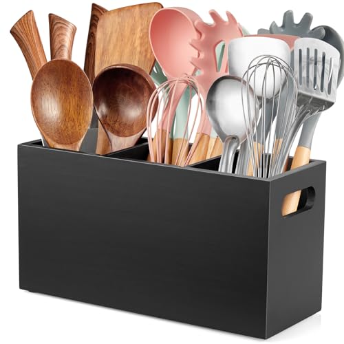 Black Kitchen Utensil Holder for Countertop - Wood... (Black)