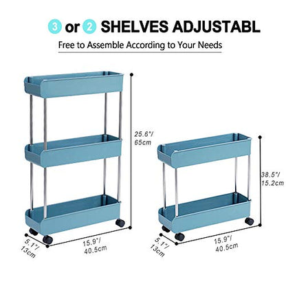 Melody House 3-Tier Slim Mobile Shelving Unit on Wheels, Slide Out Rolling Bathroom Storage Organizer, Utility Carts Shelf Rack for Kitchen Bathroom Laundry Room Narrow Places, Navy Blue