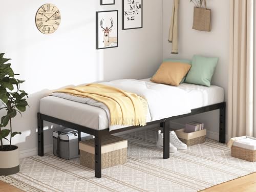 QEROMY Twin Bed Frame - 18 in Sturdy Platform Bed Frame Twin Size | Heavy Duty Metal Bed Frame No Box Spring Needed, Quick & Easy Assembly, No Noise, Black