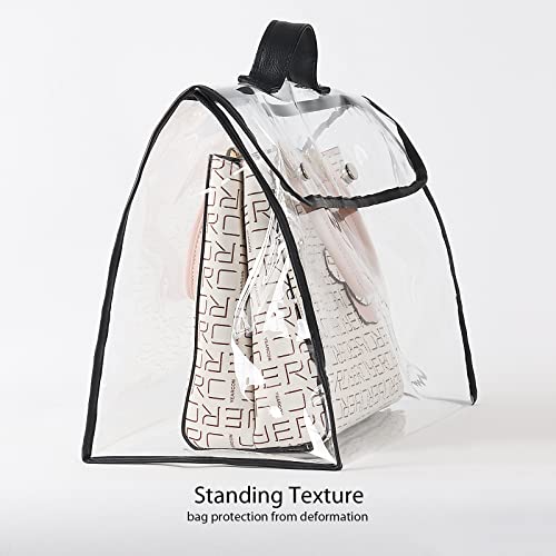 Univivi 6 Pack Handbag Dust Bags, Clear PVC With Black Edge, 3 Sizes | 0.3mm Clear PVC Material, Magnetic Button, Leather Handle, Clear Purse, Purse Organizer, for Handbag Closet Storage