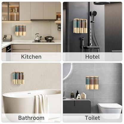 Shampoo and Conditioner Dispenser,Shower Dispenser 3 Chamber No Drill Shampoo Dispenser for Shower Wall Mounted Shower Soap Dispenser for Bathroom Hotel,Large Capacity 3 * 500ML,Gold