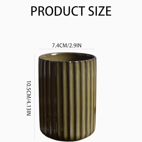 Ceramic Toothbrush Holder for Bathroom, Ceramic Toothbrush Cup, Toothpaste Organizer for Bathroom Countertop, Bathroom Storage Organizer, Kiln Transformation Cup (Green)