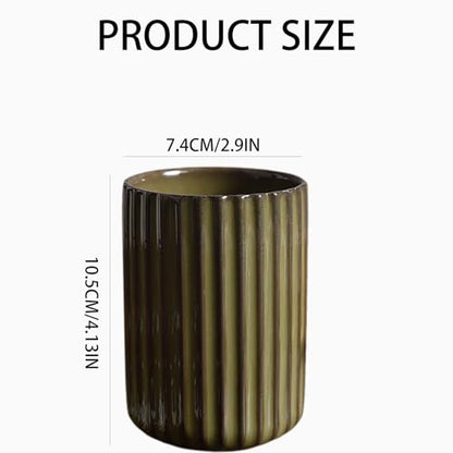 Ceramic Toothbrush Holder for Bathroom, Ceramic Toothbrush Cup, Toothpaste Organizer for Bathroom Countertop, Bathroom Storage Organizer, Kiln Transformation Cup (Green)