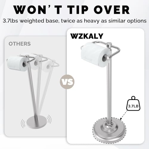 Toilet Paper Holder Stand, Brushed Nickel Toilet Paper Holder Free Standing, Post Pivoting Design & Stable Weighted Base SUS304 Stainless Steel for Bathroom(Mega Roll)
