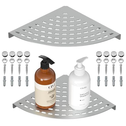 2 Pack Corner Shower Shelves 304 Stainless Steel Shower Corner Shelf Brushed Nickel Bathroom 8 in Prevent Rust Drilling Installation