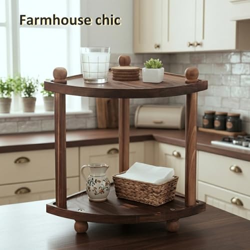 Corner Bathroom Counter Organizer, 2-Tier Bathroom Organizers and Storage, Wooden Vanity Perfume Organizer Makeup Countertop Shelf for Kitchen Dresser