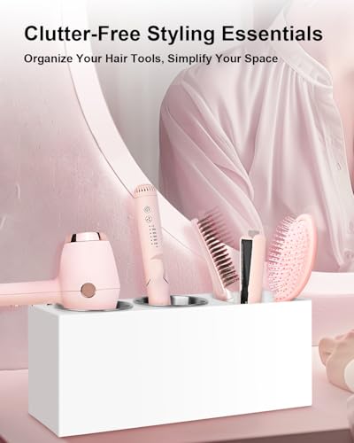 Hair Tool Organizer, Hair Dryer Holder with Heatproof Steel Cups, Acrylic Vanity Organizer for Curling Iron, Flat Iron & Hair Brushes, Perfect for Bathroom (White, Standard)