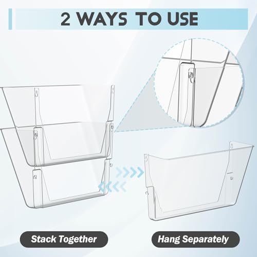 Gawerk Single Pocke Wall Mount File Holder Organizer (Clear, 2 Pack) | Acrylic Hanging Wall Organizer, Plastic Wall Mount Mails Magazines Organizer for Office and Home