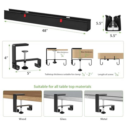 KEEGH Extra Large No Drill Under Desk Cable Management Tray 48 in, Black | Clamp/Screw Mount, Supports Up to 70lbs, Fabric Wire Management Cable Raceways, Cord Hiders, Cord Management for Office/Home
