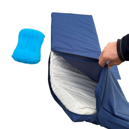 Replacement Covers for Outdoor Chaise Lounge Cushions, 80 x 26 x 3 Inch Patio Lounge Chair Cushion Covers–Waterproof, Fade-Resistant, with 2 Pockets & Inflatable Headrest (Cover Only) Navy blue