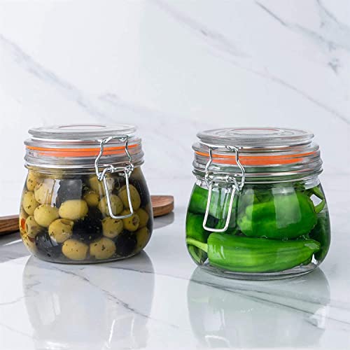 Hovico 25 oz Glass Jars With Airtight Lids And Leak Proof Rubber Gasket,Wide Mouth Mason Jars With Hinged Lids For Kitchen Canisters 750ml, Glass Storage Containers