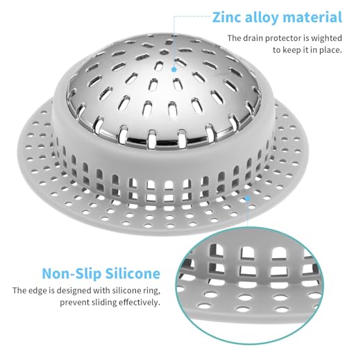 Aluvor Bathtub Drain Hair Catcher Shower Drain Cover Sink Drain Protector | Bathroom Sink & Bathtub Drain Strainer for Pop-Up & Regular Drains, grey
