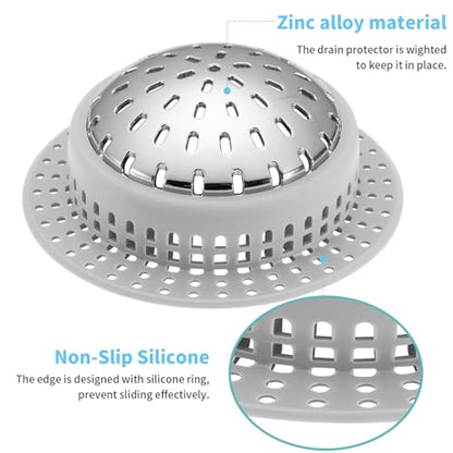 Aluvor Bathtub Drain Hair Catcher Shower Drain Cover Sink Drain Protector | Bathroom Sink & Bathtub Drain Strainer for Pop-Up & Regular Drains, grey