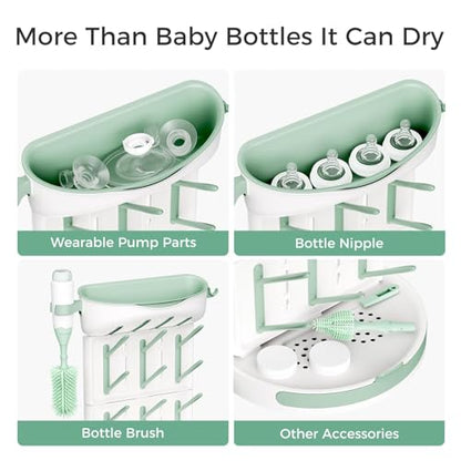 Momcozy Baby Bottle Drying Rack, 18 Bottles Vertical Space Saving | Ventilated Drying for Baby Accessories & Pump Part, BPA-Free Food-Grade, Detachable Travel, Easy Clean, Sturdy Base