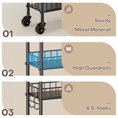 Slim Rolling Storage Cart with Wheels, Metal 6 Tier Spice Rack Mobile Shelving Unit Organizer Kitchen Utility Cart for Office Bathroom Kitchen Laundry Room Narrow Places (6inches)