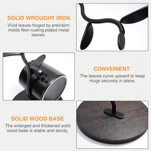 Mug Holder, Coffee Mug Holders Tree with 5 Hooks, Metal Coffee Cup with Stable Wooden Base, Countertop Organizer for Kitchen & Cafe