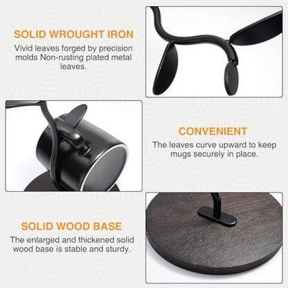 Mug Holder, Coffee Mug Holders Tree with 5 Hooks, Metal Coffee Cup with Stable Wooden Base, Countertop Organizer for Kitchen & Cafe