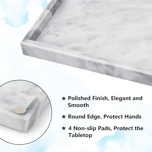 Real Natural Marble Tray for Bathroom, Vanity, Kitchen Counter & Desktop | Rectangle Genuine Stone Marble for Home Decor - Ideal for Jewelry, Cosmetics, Candles, Lotion & Perfume Display