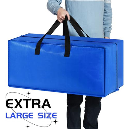 Heavy Duty Blue Moving Bags with Strong Zipper Handles Backpack Straps | 2 Pack Extra Large Storage Bags Totes Moving Boxes Packing Supplies for College Dorm Room Essentials Compatible with IKEA