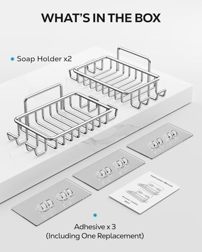 Nieifi Bar Soap Holder for Shower Wall, Adhesive Soap Dish for Bathroom | Stainless steel, 2 pack, razor holder, soap dish for shower, wall mounted, soap caddy, sponge holder, rustproof, silver