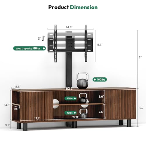TV Stand with Mount for 65-75 Inch TV, Fluted Walnut Media Console | Modern entertainment center with power outlet, adjustable mount, textured fluted doors and spacious storage for living room