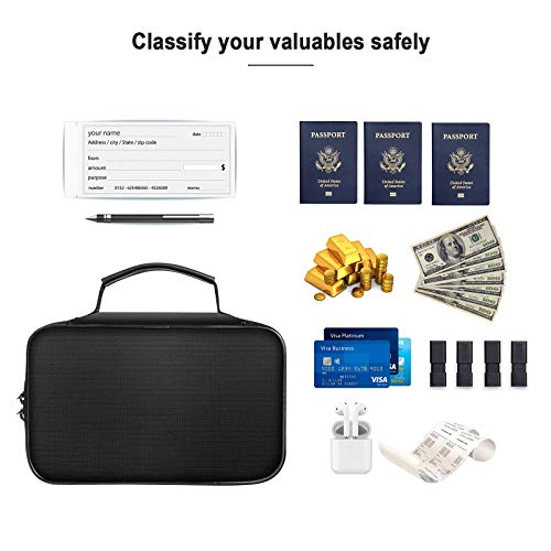 ENGPOW Small Fireproof Storage Organizer Case with Lock, 9”x 5.3”x 3.7” | Money Safe Wallet Carrying Bag with Multi-Pocket, Portable Home Travel for Cash,Card,Passport,Coin,Check,Bill,Soft Box,Black