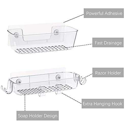 TZAMLI Clear Shower Caddy, Adhesive Shower Organizer Rustproof Shower Shelf with Razor Holder and Hook, Shower Rack for Bathroom Storage, 3 Pack