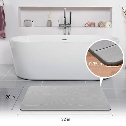 32"x20" Stone Bath Mat, Diatomaceous Earth Shower Mat, Non-Slip Super Absorbent Quick Drying Bathroom Floor Mat, Natural, Easy to Clean (Cloudy Gray)