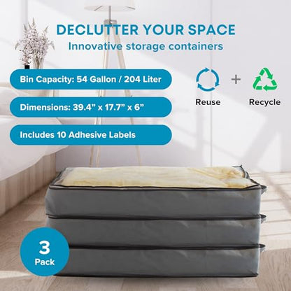 SmartCube Underbed Storage Bag 3 Large Under-the-B... (3 Count | Grey | Fabric,Plastic)