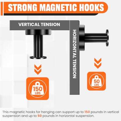 Magnetic Hooks 8 PCS 150lb Magnet Hook Cruise Cabins (Black) | Essentials Heavy Duty Wreath Hanger Strong Magnets for Classroom Whiteboard Wreath Coat Hanging Garage Cruise Ship Camping