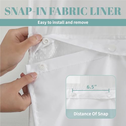 No Hook Waffle Shower Curtain with Snap-in Liner, 71x74 Inch, White