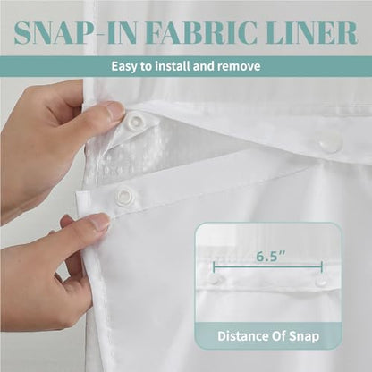 No Hook Waffle Shower Curtain with Snap-in Liner, 71x74 Inch, White