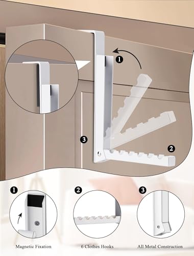 2-Pack Over the Door Hanger Hooks with Extra Anti-slip Pads for Laundry | Metal Folding Clothes Drying Rack, Portable Space Saving Coat Towels Organizer Rack for Laundry, Dorm and Hanging Storage