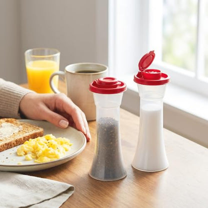Large Hourglass Salt and Pepper with Red Seals (Red | Plastic)