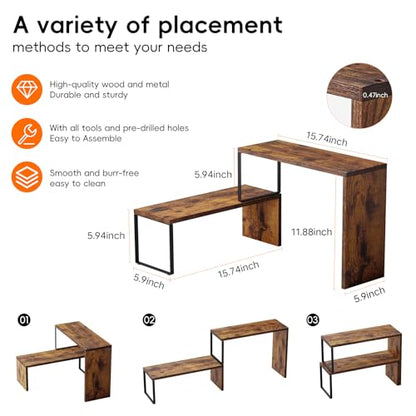 Kitchen Countertop Organizer, Spice Rack Cabinet Organizer Shelf Stackable Counter Corner Shelves Organization and Storage for Pantry, Counter top, Coffee Station Wood Rustic Brown