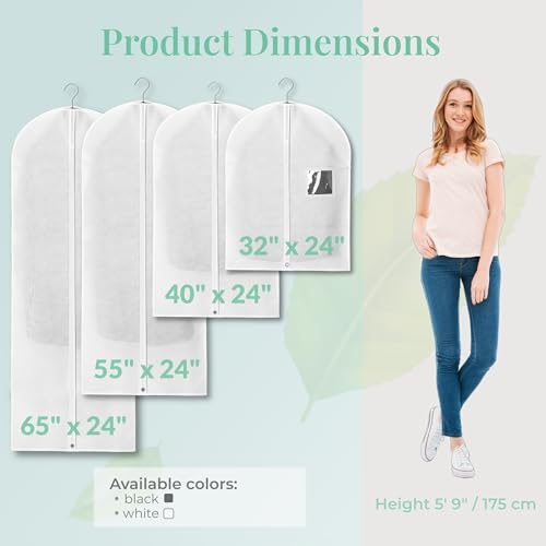 2-Pack Breathable Garment Bags for Hanging Clothes – Dust-Proof Suit & Dress Covers with Clear Window – Waterproof, Foldable Closet Storage Organizer for Coats, Gowns, and Jackets (White, 55")