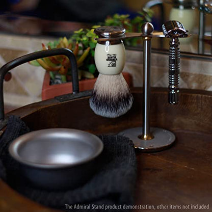 Luxury Razor and Brush Stand, The Admiral by VIKINGS BLADE, Ancient Viking Look with Heavy Distressed Stainless Steel & Brass, Extra Wide Openings, Fits Most Razors and Brushes