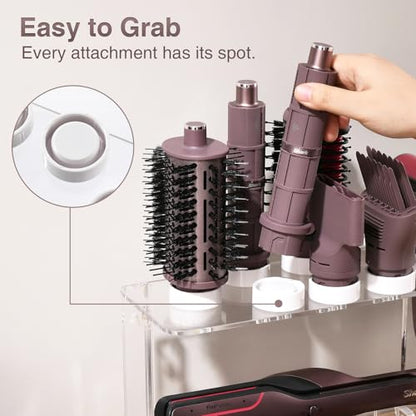 Organizer for Shark FlexStyle FlexFusion, Countertop/Wall Mount | Acrylic Holder for Dyson Airwrap (Not Coanda 2x), Compact Storage Keeps Tools Tidy & Saves Vanity Space, Clear & White