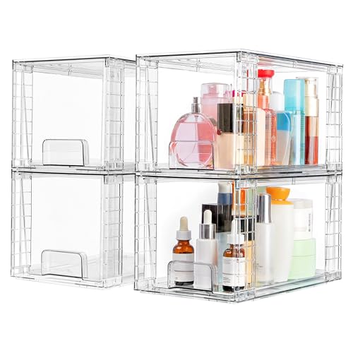 4 Pack Large Stackable Storage Drawers, Clear (Clear( 4 Pack) | Plastic)