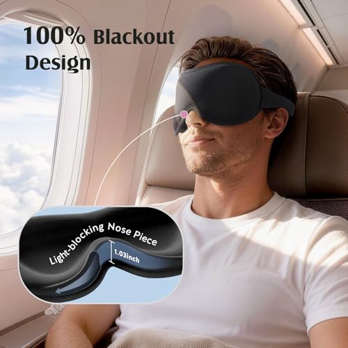 YFONG Sleep Mask Women Men for Lash Extension, Breathable Bamboo Viscose | 3D Blackout Eye Mask for Sleeping, Soft & Zero Pressure Eye Cover, Wider Adjustable Strap & Storage Pouch Blindfold, Black