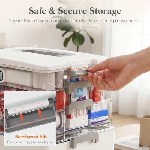 Lifewit 4-Tier Extra-Tall Medicine Cabinet Organizer with Handle& Pill Case | Deep Bottom Fits 7.1" Bottles, Portable Empty First Aid Box for Vitamin, Sewing, Tackle, Tool, Bathroom Under Sink Storage