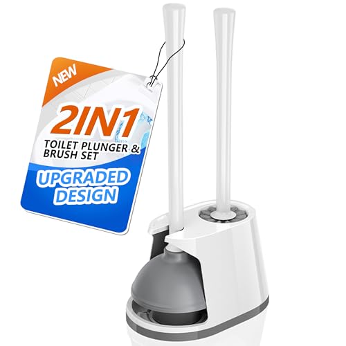 Toilet Plunger and Brush Set, Bowl Brush and Heavy... (White & Grey01 | Plastic)