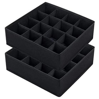 Joyoldelf Sock Drawer Organizer Divider, 16-cell Underwear Organizers and Storage Fabric Drawer Organizer for Socks, Lingerie, Handkerchiefs, Ties Black, 2 Packs