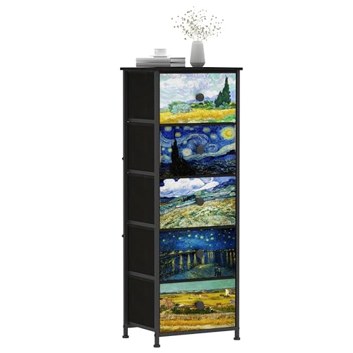 Dresser with 5 Drawers Narrow Tall Nightstand Van...