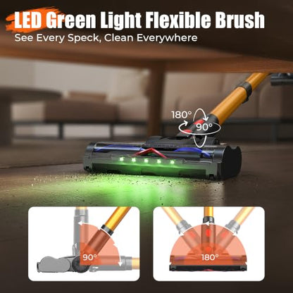 Cordless Vacuum Cleaner for Home, 55Kpa Suction, Up to 70-Min Runtime, Gold | 600W Bushless Motor, Self-Standing, Touch Screen, 1.8L Dust Cup, Anti-tangle Vacuum Cleaners for Pet Hair, Carpet, Hard Floor