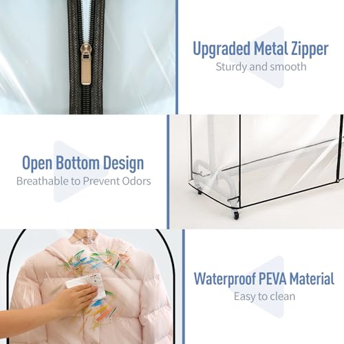 Clear Garment Rack Cover 43" L x 20" W x 60" H, Clothes Rack Cover with Reinforced Zipper, Waterproof PEVA Dustproof Protection – Cover Only, Rack Not Included