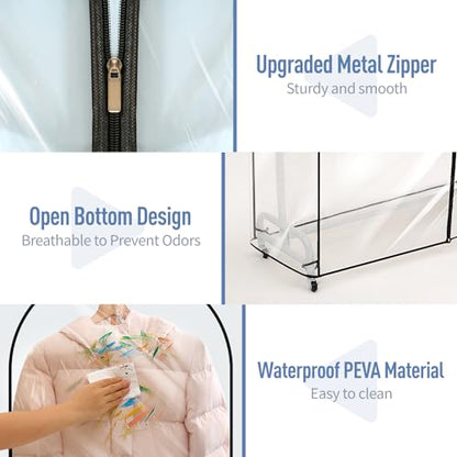 Clear Garment Rack Cover 43" L x 20" W x 60" H, Clothes Rack Cover with Reinforced Zipper, Waterproof PEVA Dustproof Protection – Cover Only, Rack Not Included