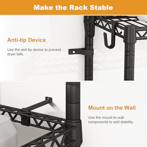 U16 Upgraded Washer Dryer Stacking Rack for Narrow Laundry Room | Metal Over Washer and Dryer Storage Shelves, Laundry Space Saver for Portable Dryer, 29.5"W x 23.6"D x 53.1"H, Black