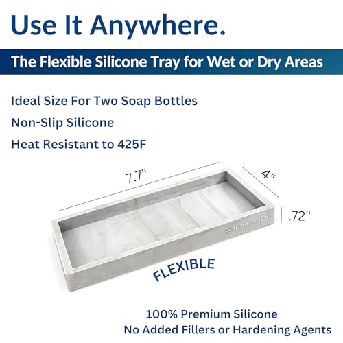 Countertop & Vanity Silicone Tray - Small 7.7" Kitchen Soap Tray | Kitchen Sink Soap Tray, Dish Soap Tray for Kitchen Counter, Bathroom Tray, Silicone Soap Dispenser Tray & Sponge Holder
